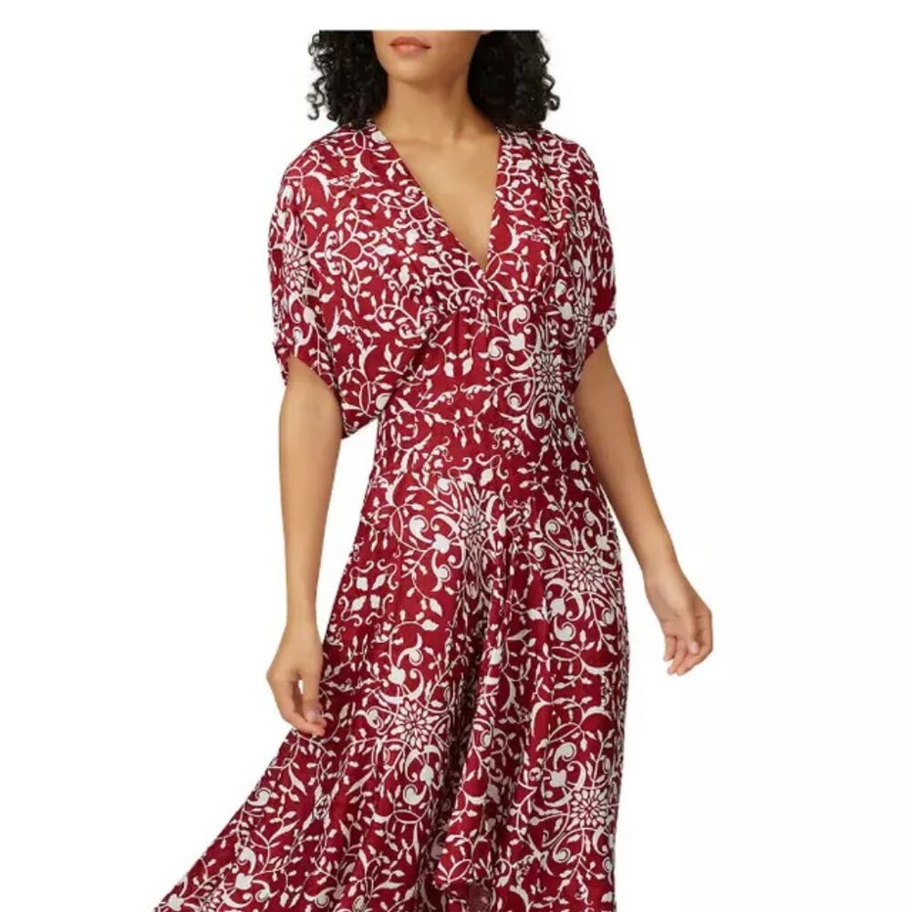 The Kooples Puff Sleeve Silk-Blend Midi Dress Size 1